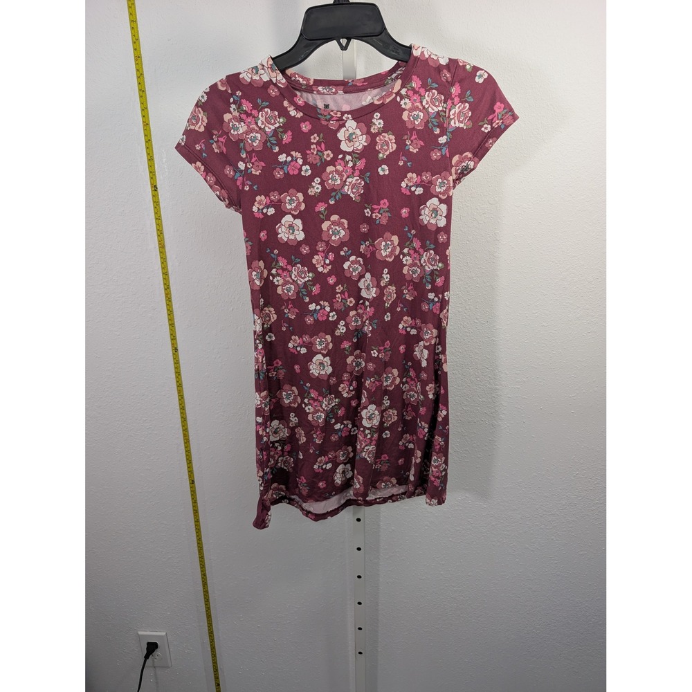 One‎ Step Up Girls Burgundy Floral T-Shirt Dress Size M 10/12 Short Sleeve Knit